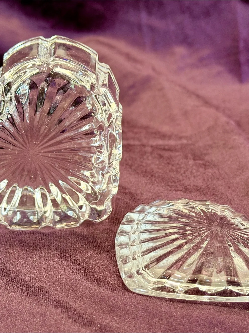 Vintage Lead Crystal Heart Shaped Trinket Box with Lid